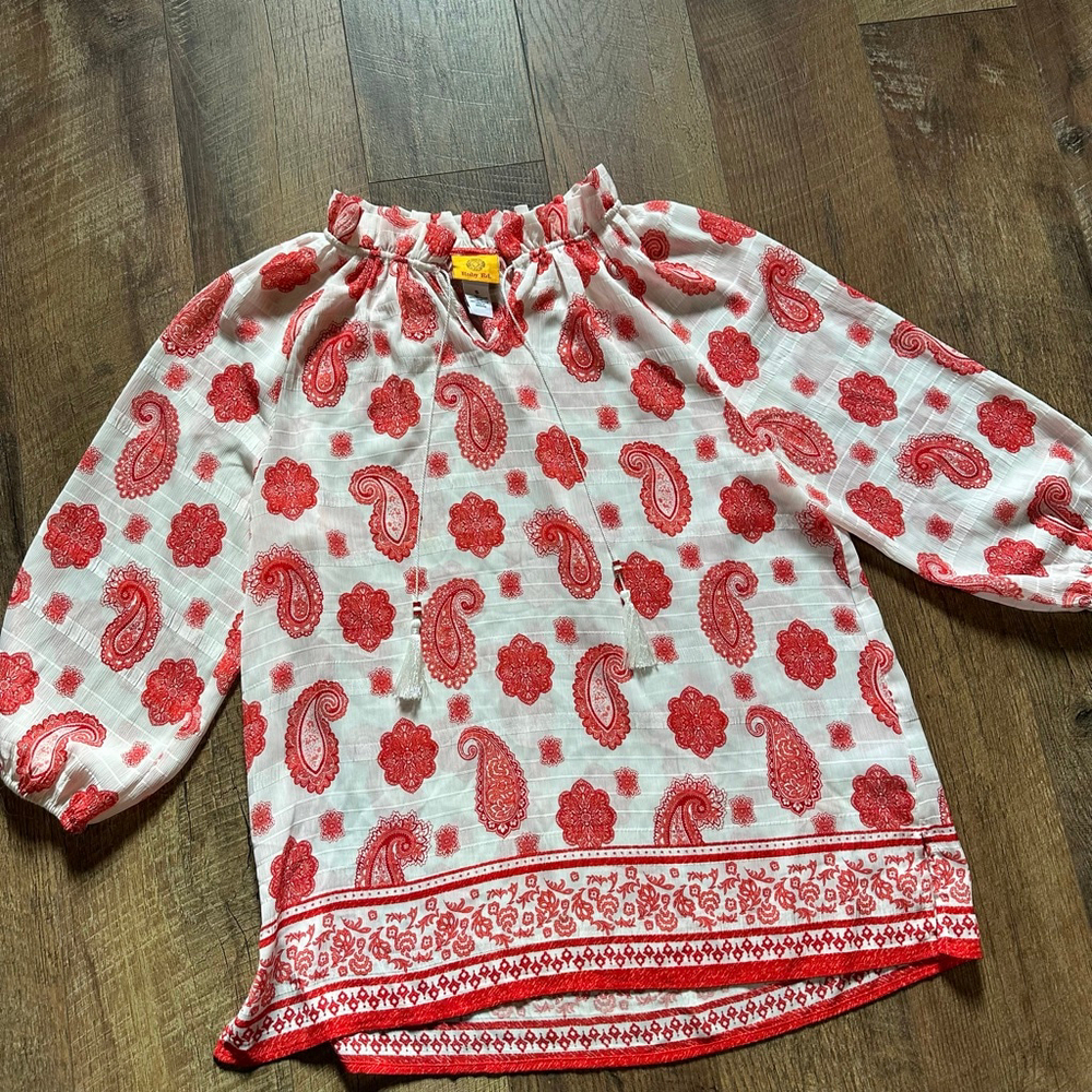 Women's Ruby Rd. White Red Paisley Blouse S